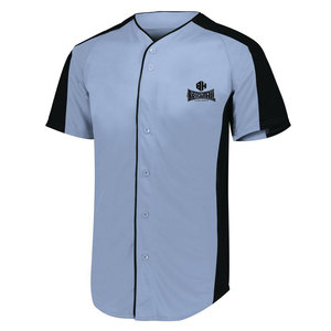 100% poliéster personalizado Mens completo botones rojo blanco Jerseys de béisbol - Product Image 5