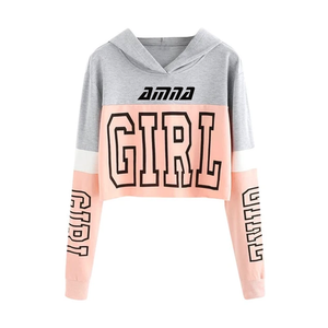 เสื้อฮู้ดเอวลอยสำหรับผู้หญิง,เสื้อมีฮู๊ดสวมใส่ในฤดูหนาวสีตัดกันงานแผง - Product Image 1