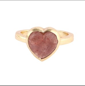 Bague ajustable en argent Sterling or 10mm avec pierre précieuse de Quartz, anneau cadeau pour fraise, bijoux en forme de cœur - Product Image 1