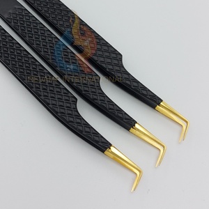 Pince à cils professionnelle en acier inoxydable à 90 degrés mince à pointe en fibre de botte pince à épiler à forte adhérence - Product Image 2