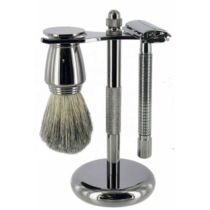 CHROME PLATED Pure Badger แปรงผมและความปลอดภัยมีดโกนโกนหนวดชุด - Product Image 1