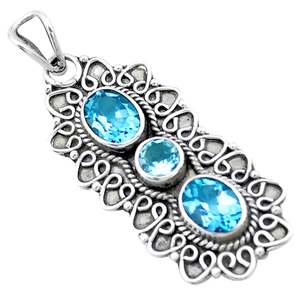 925เงินสเตอริง100% สีฟ้าบุษราคัมธรรมชาติจี้อัญมณีทำด้วยมือเครื่องประดับชั้นดีขายส่งสินค้าขายส่งขายส่ง birthstone ODM - Product Image 1