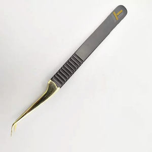 Pince à épiler d'extension de cils en acier inoxydable japonais doré avec logo personnalisé forte courbure noire enduite durable pointue - Product Image 1
