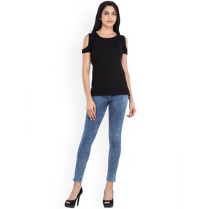 Camiseta negra con hombros descubiertos para mujer, camiseta de manga corta para niña, camisas personalizadas con estampado personalizado - Product Image 6