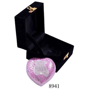 Brass Heart Keepsake Urn in Velvet <b>Box</b> with Gold Finishes Small Brass Metal Cremation Funeral Urn <b>for</b> Human <b>Ashes</b> - Product Image 2