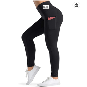 Mallas de Yoga de cintura alta para mujer, pantalones de Yoga elásticos de 4 vías con 3 bolsillos y Control de barriga para correr - Product Image 1