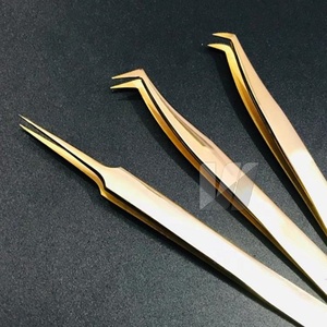 Pince à épiler d'extension de cils en acier inoxydable durable japonais plaqué or de haute qualité avec logo personnalisé pointe pointue - Product Image 2