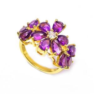 Amethyst Multi Gemstone Designer Pave Gold Plated 925 Sterling Silver <b>Ring</b> Jewelry - Product Image 2