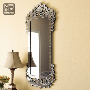 <strong>Long</strong> Murano Venetian Glass Art Deco <strong>Wall</strong> <strong>Mirror</strong> with Etched Gold Flowers Decorative - Product Image 1