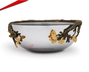 Bol de service rond en métal fantaisie avec motif olive et support doré 2026 - Product Image 6