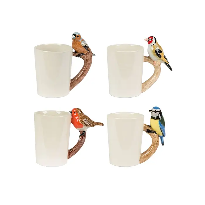 3D bird stand on handle ceramic mug