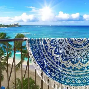 Indian Wall Hanging Dorm Ombre Theme Round Beach Throw Roundie Mandala Yoga Mat Ethnic Pure Cotton Tapestry With Fringe Lace Hem