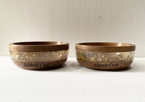 Bol à fruits en bois d'acacia et résine époxy au design unique Bol à salade créatif Assiettes en résine de bois Ensemble de dîner Bol en résine Articles ménagers - Product Image 2