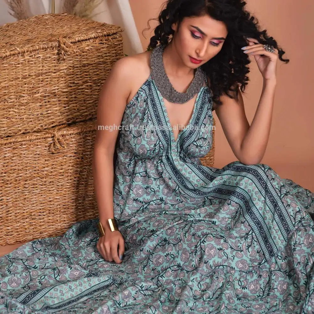 Böhmisches Rüschen kleid-Hot Miami Kleid-Großhandel Maxi kleid aus Indien-Boho Mode-Strand kleidung
