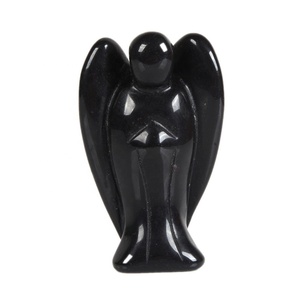 Haute qualité cristal ange naturel noir obsidienne pierre ange sculpté pierre Figurine Jade cristal ange sculpté poli en gros - Product Image 3