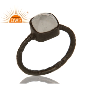 Anillo apilable de plata de ley chapada en rodio, piedra lunar de arcoíris Natural facetado, fabricante de joyería - Product Image 2