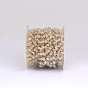 Cuentas de piedra lunar arcoíris, cadena de cuentas de rosario de plata de ley 925 con collar de moda chapado en oro para regalo de boda. - Product Image 2