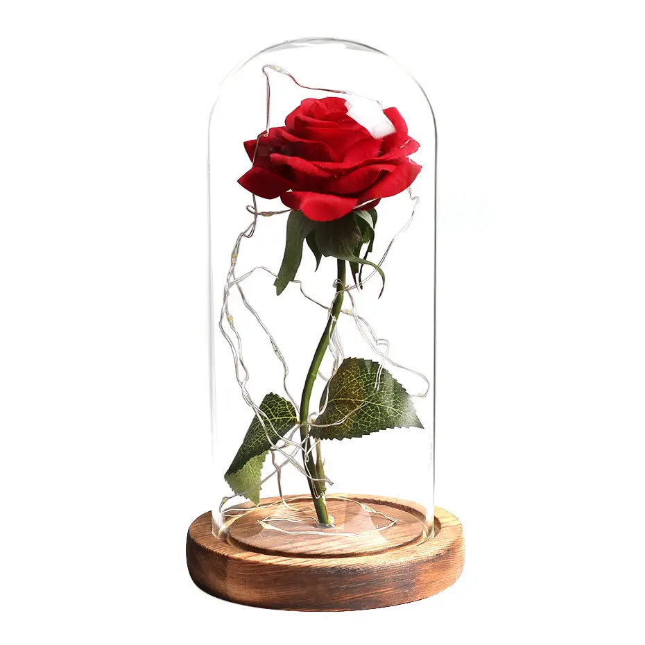 BLH Beauty And The Beast Red Eternal Rose In Glass Dome for Valentine's Day Mothers' Day Christmas New Year Gift