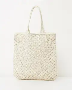 Get Latest Fashionable White Macrame Toe Bag (Beach People) Handmade Woven hand crochet bags