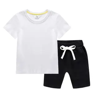 Детский летний хлопковый комплект одежды для мальчиков с круглым вырезом и коротким рукавом