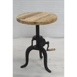 Industrial Modern Urban Hand Lifting Adjustable Crank Mechanism Cafe Home Living Room Coffee Table Mango Wood Round Top