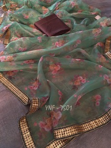 Saree de organza pesada con hilo blanco para mujer, punto de cadena, trabajo para saris/Saree Sexy indio con blusa reada/Diseño de doble Color - Product Image 2