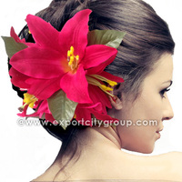 Jepit Rambut Sunne Tropical Lily Casablanca dari Bahan Polyester Plastik Busa yang Tahan Lama, Aksesoris Bunga dan Daun dari Kain yang Aman, 15 buah
