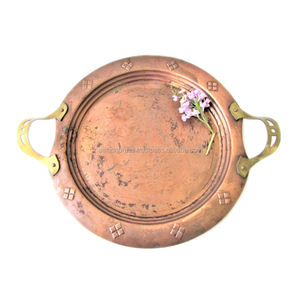 Empuñadura de mano de forma redonda, bandeja de cobre puro martillado con mango sólido, bandeja decorativa para servir comida en el hogar, Hotel, restaurante, con asa - Product Image 2