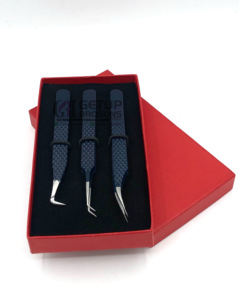 แหนบสำหรับต่อขนตาแบบตรง45องศาทำจากสเตนเลสสตีลอุปกรณ์เสริมความงามเคลือบแป้ง90องศาเที่ยงคืน - Product Image 3