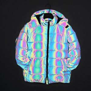 Custom Winter Puffer Bubble Rainbow Reflective Bomber Jacket Men - Product Image 5