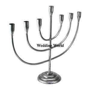 Aluminum Menorah Hammered Design Wholesale Fancy Decorative <b>Candle</b> Holder Customized Shape Large Size Metal <b>Candle</b> <b>Stand</b> - Product Image 4