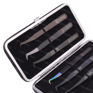 Funda magnética negra para 6 pinzas de extensión de pestañas, estuche de embalaje de piel de tortuga para pinzas de pestañas, Etiqueta Privada - Product Image 3