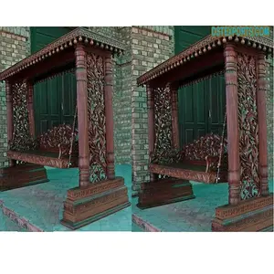 أرجوحة خشبية عتيقة للمنزل ، بهو خشبي هندي جميل ، بموجة نهائية من Jhula باللون البني ملائمة لغرفة المعيشة