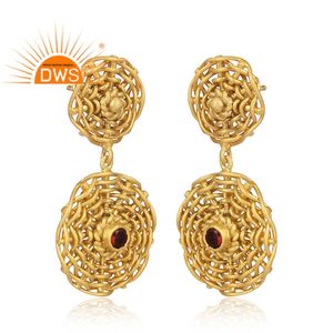 Nouvelles Boucles d'Oreilles Pendante en Argent 925 Plaqué Or avec Grenat, Collection 2026 – Fabricant de Bijoux - Product Image 2