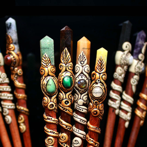 Bâtons de cheveux en bois, 100 pièces, pierres précieuses naturelles mélangées, tour de pierres, bijoux de cheveux en polymère, vente en gros - Product Image 4