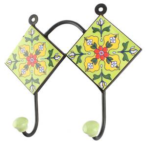 Green Ceramic Floral Rack <b>Kids</b> <b>Clothes</b> Hooks Boho Holders Boho Hangers Durable Indian Craft - Product Image 1