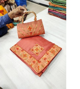 Indian Designer Silk Rayon Multi Color Partywear Saree Blouse with <b>Matching</b> Wedding Festival Fancy <b>Box</b> Clutch Bag - Product Image 5