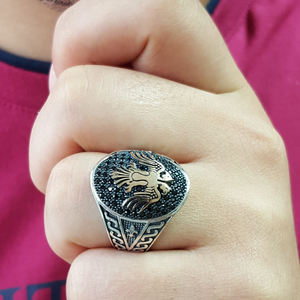 Anillo de hombre de águila de doble cabeza de plata esterlina de 925K - Product Image 2