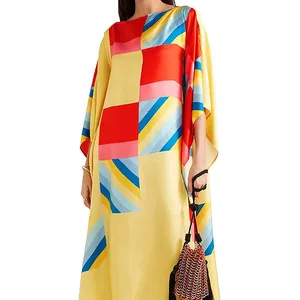 Caftán de seda satinada con estampado digital para mujer de calidad superior de último diseño