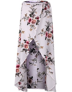 Nouvelle mode exclusive de haute qualité à la mode Sexy décontracté imprimé fleuri longueur au sol jupe en mousseline de soie écologique ourlet fendu irrégulier - Product Image 1