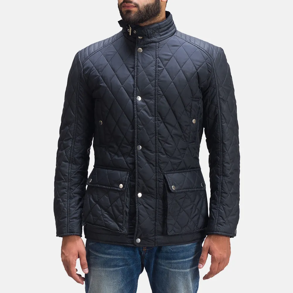 Men black Quilted Windbreaker jacket customized with Buttons Closure / best winter windbreaker jacket for men