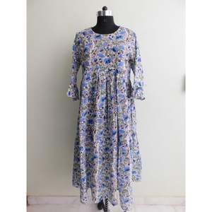 Designer indien femmes moderne printemps décontracté tuniques main bloc imprimé coton parole longueur robe à la main Double 100% coton - Product Image 3