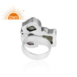 Argent Sterling Oxydé Naturel Herkimer Diamant Moldavite Et Quartz Fumé Gemme Bague Empilable Fabricant De Bijoux - Product Image 4