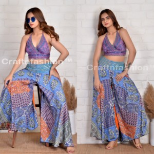 Haut de bikini réversible en crêpe de soie col en V bohème grande taille pour femmes-Summer Beachwear Resort Wear - Product Image 1