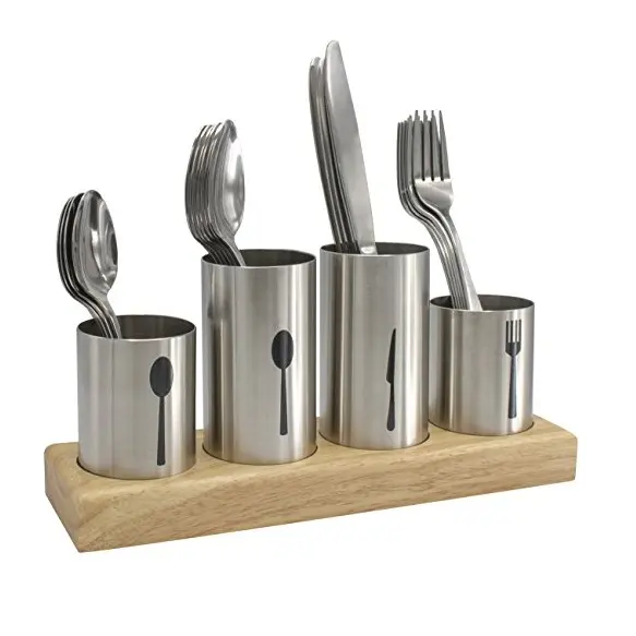 ชุดเครื่องใช้บนโต๊ะอาหารทำจากสแตนเลสใช้ในห้องครัวทุกวันอุปกรณ์ตกแต่งมีดพร้อมฐานไม้ทำด้วยมือ