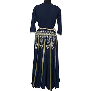 Elegante modesto azul Abaya ecológico bambú/algodón orgánico ropa musulmana tradicional con mangas DE TRABAJO DE CUENTAS bordadas - Product Image 2