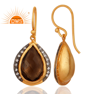 Natural Smoky Quartz Gemstone <b>Drop</b> <b>Earring</b> Made in 18k Gold Plated Sterling <b>Silver</b> Jewelry For Women Gift For Her - Product Image 2