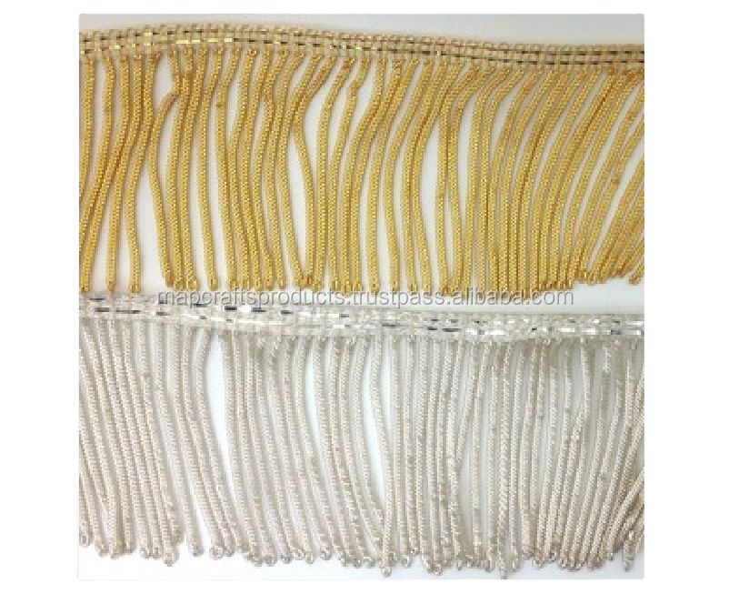 OEM Service Designer Factory 100% Metallic Custom Requirement Curtain Spinach Tassel Fringe