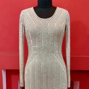 ชุดราตรีของผู้หญิงขนาดใหญ่พิเศษสง่างามเสื้อคอกลมประดับลูกปัดลายเซ็กซี่ตกแต่งรอบเอวธรรมชาติสำหรับโอกาสพิเศษ - Product Image 1