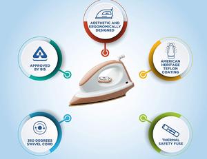 Plancha seca Reve de 1000 vatios de calidad superior más vendida para uso doméstico, plancha eléctrica marrón con suela de cerámica - Product Image 2